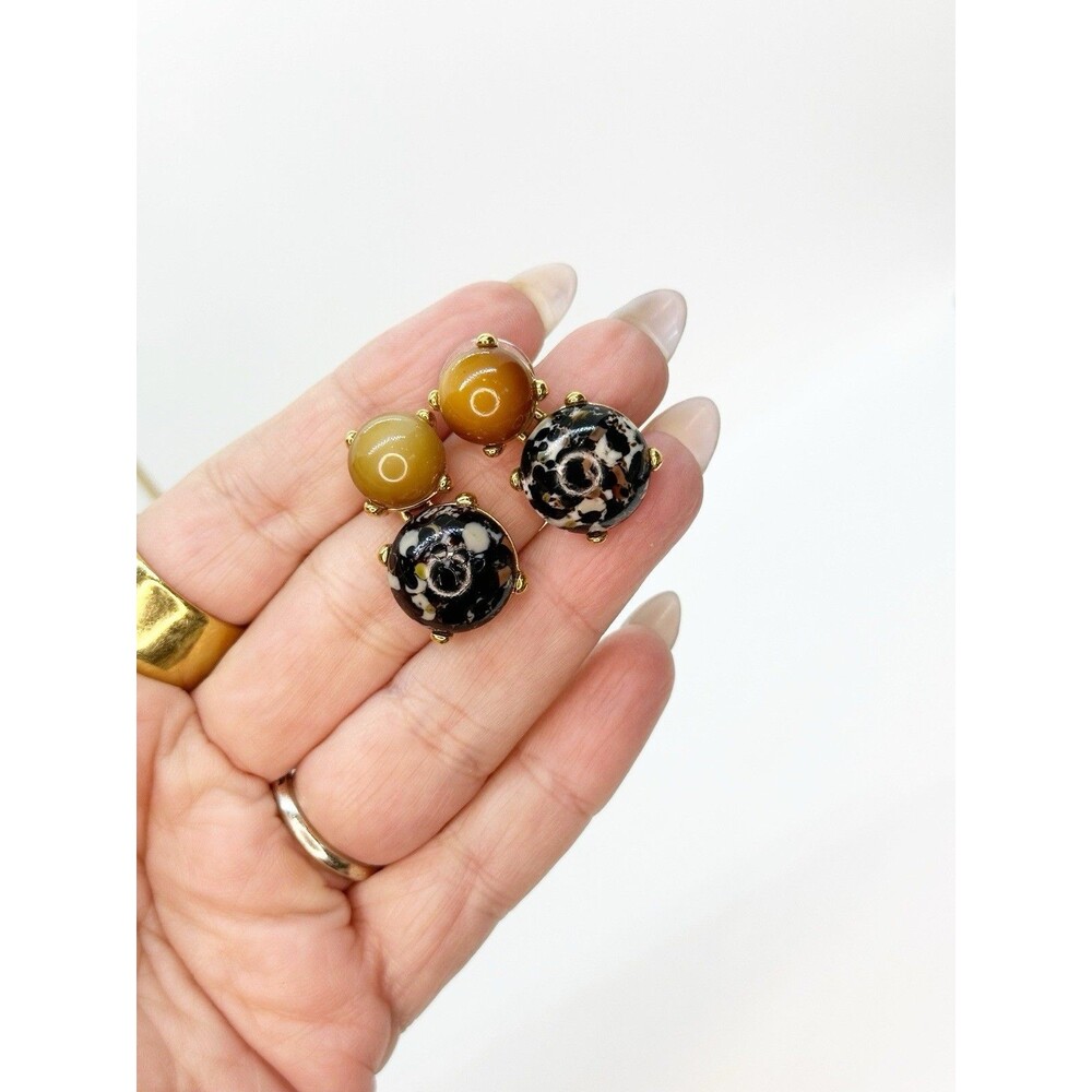 Vintage MONET Earrings Faux Stone Cabochon Gold Tone Dangle Statement Pierced - Picture 9 of 9